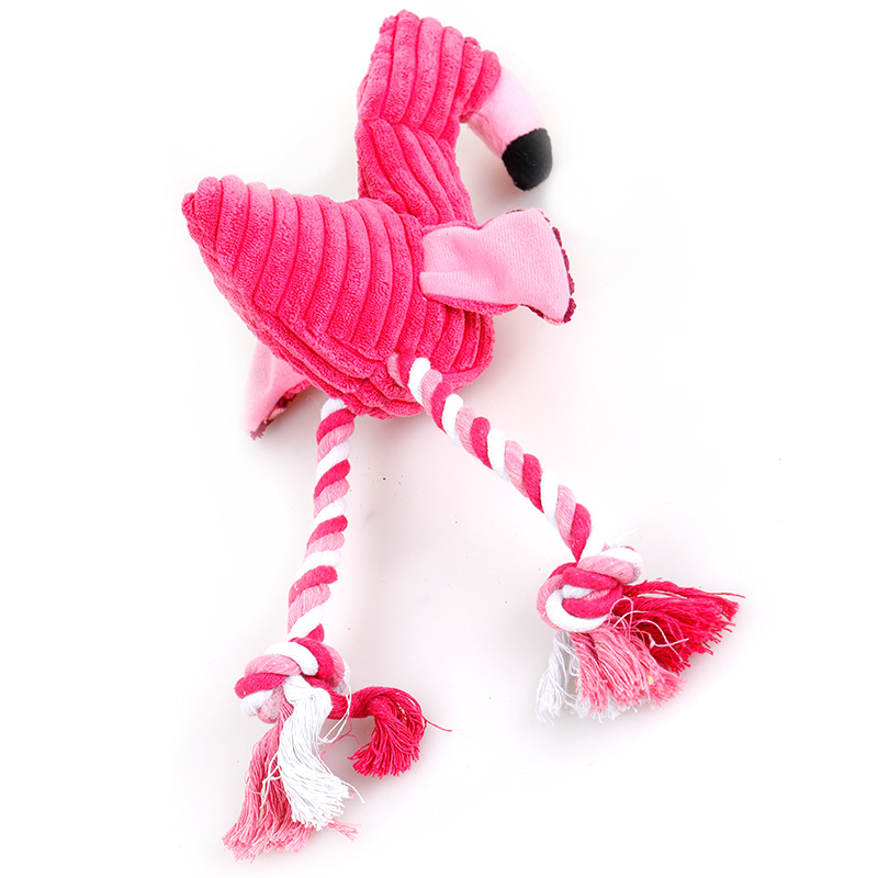 Pink Pet Bite Toy Squeaky Plush Chew Flamingo Dog Rope Toy para masticar