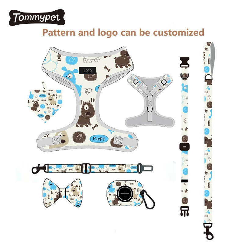 Tactical Soft Pet No Pull Impresión personalizada Perro Reversible Chaleco de diseño pequeño Conjunto de correa de collar de arnés de perro ajustable