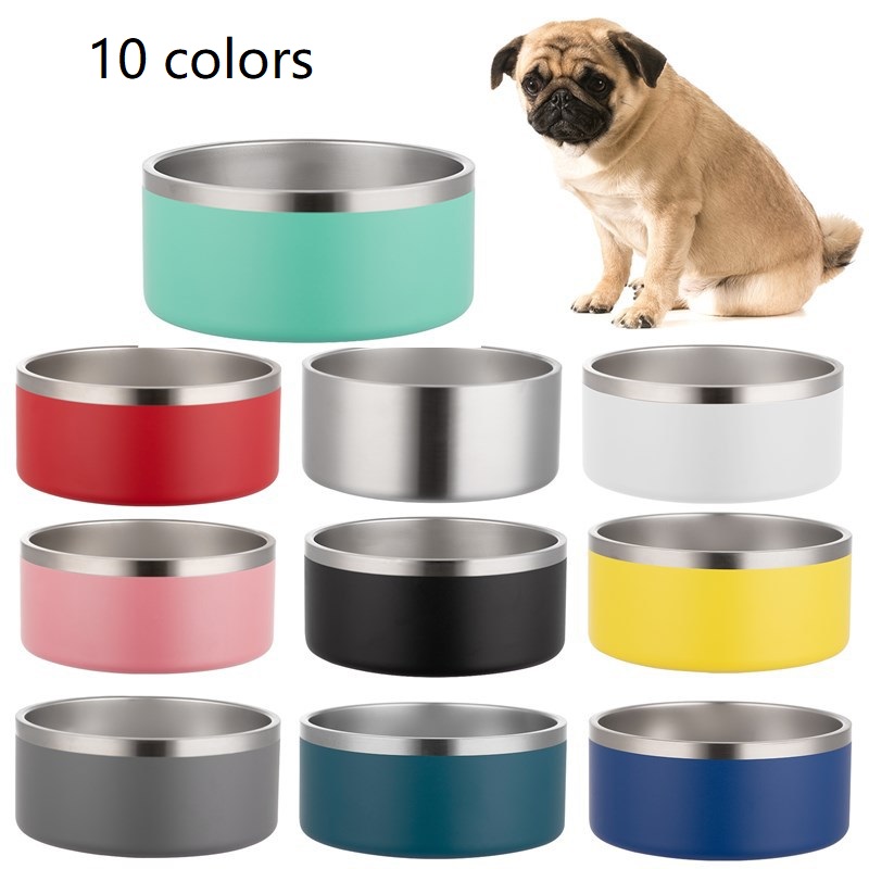 Cuencos grandes de acero inoxidable para mascotas de 64 oz, cuencos para perros y gatos de Metal con capa de polvo alimentador de alimentos